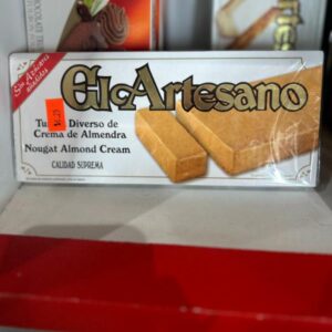 Turrón de Chocolate with Almond Cream a supreme quality Spanish nougat available at Soriano Brothers Cuban Cuisine Features elegant packaging and rich chocolate with almond cream filling