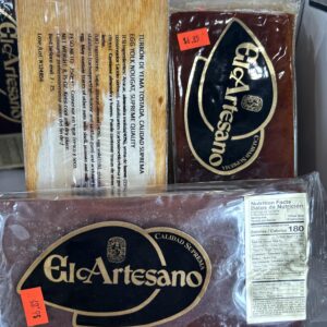 Image of Turrón de Yema Tostada Egg Yolk Nougat by El Artesano available at Soriano Brothers Cuban Cuisine The packaging shows product details nutrition facts and price