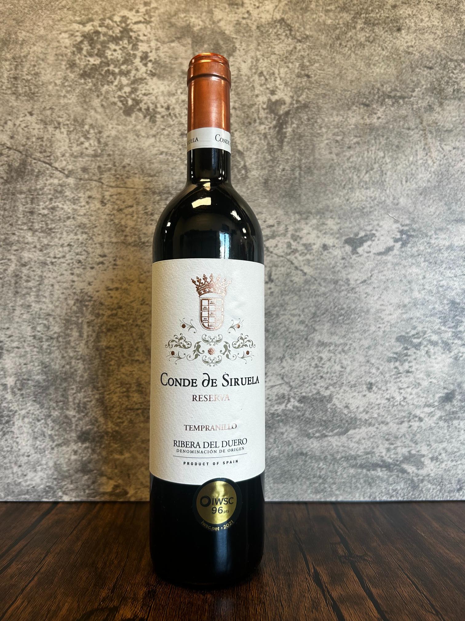 Conde de Siruela Reserva - Premium Spanish Tempranillo from Ribera del Duero Compuertas series with red capsule.